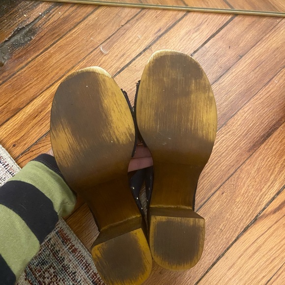 Navy and brown block platform heel - Picture 2 of 5